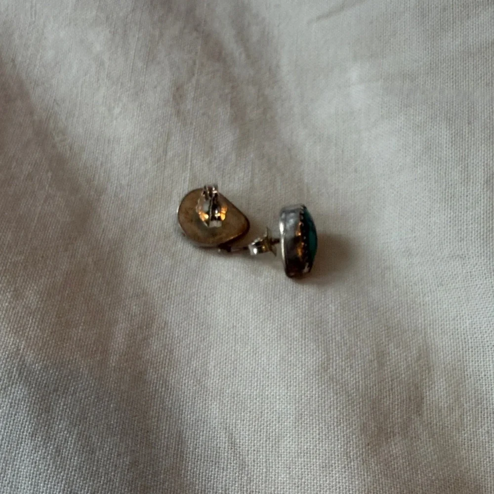 Handmade Turquoise an Sterling Silver Teardrop Stud Earrings Jewelry - Picture 2 of 2